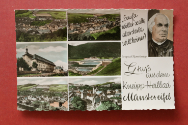 Postcard PC Muenstereifel 1960s swimming bath Town architecture NRW